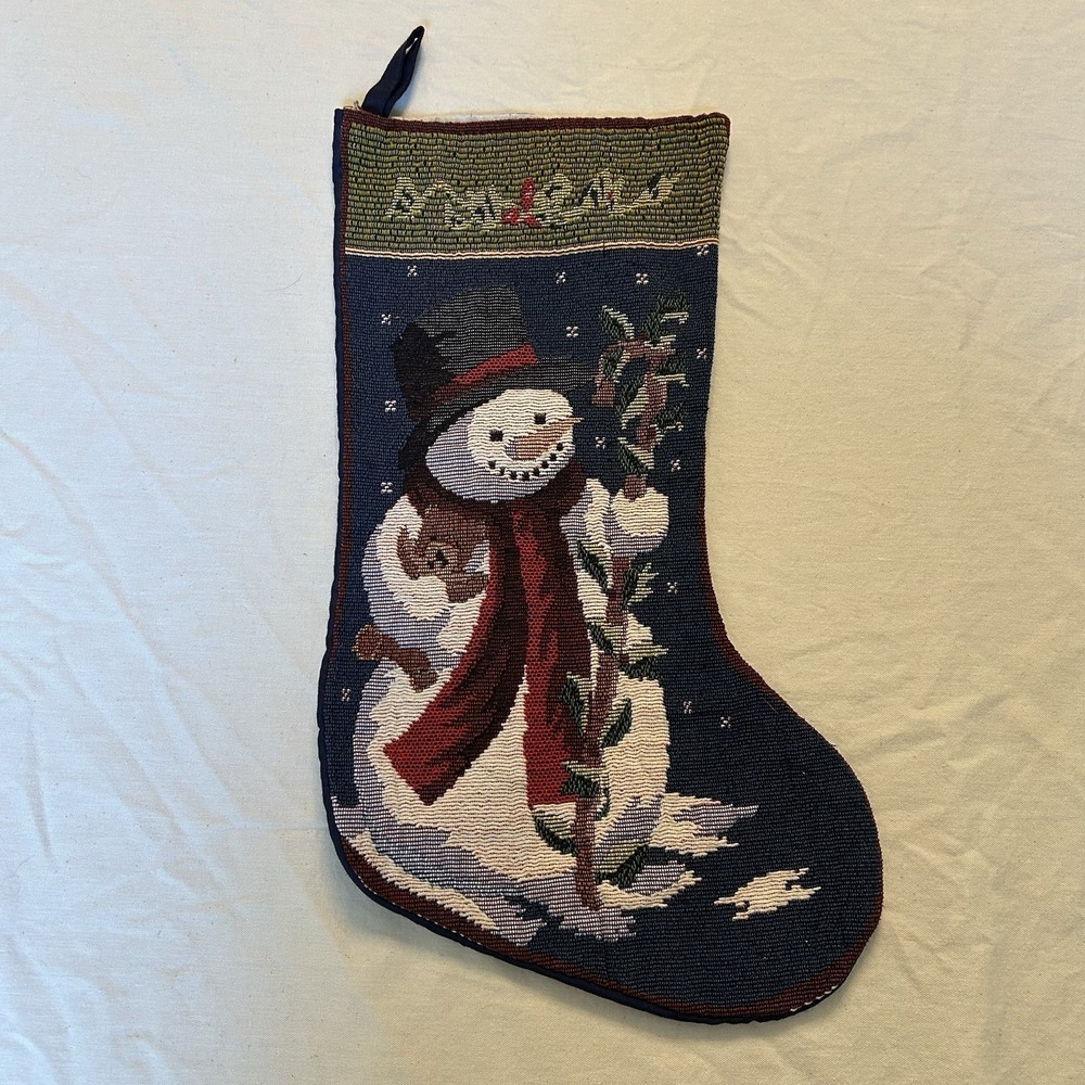 vtg christmas stocking snowman‎ Greenbrier International Tapestry holiday 15 in